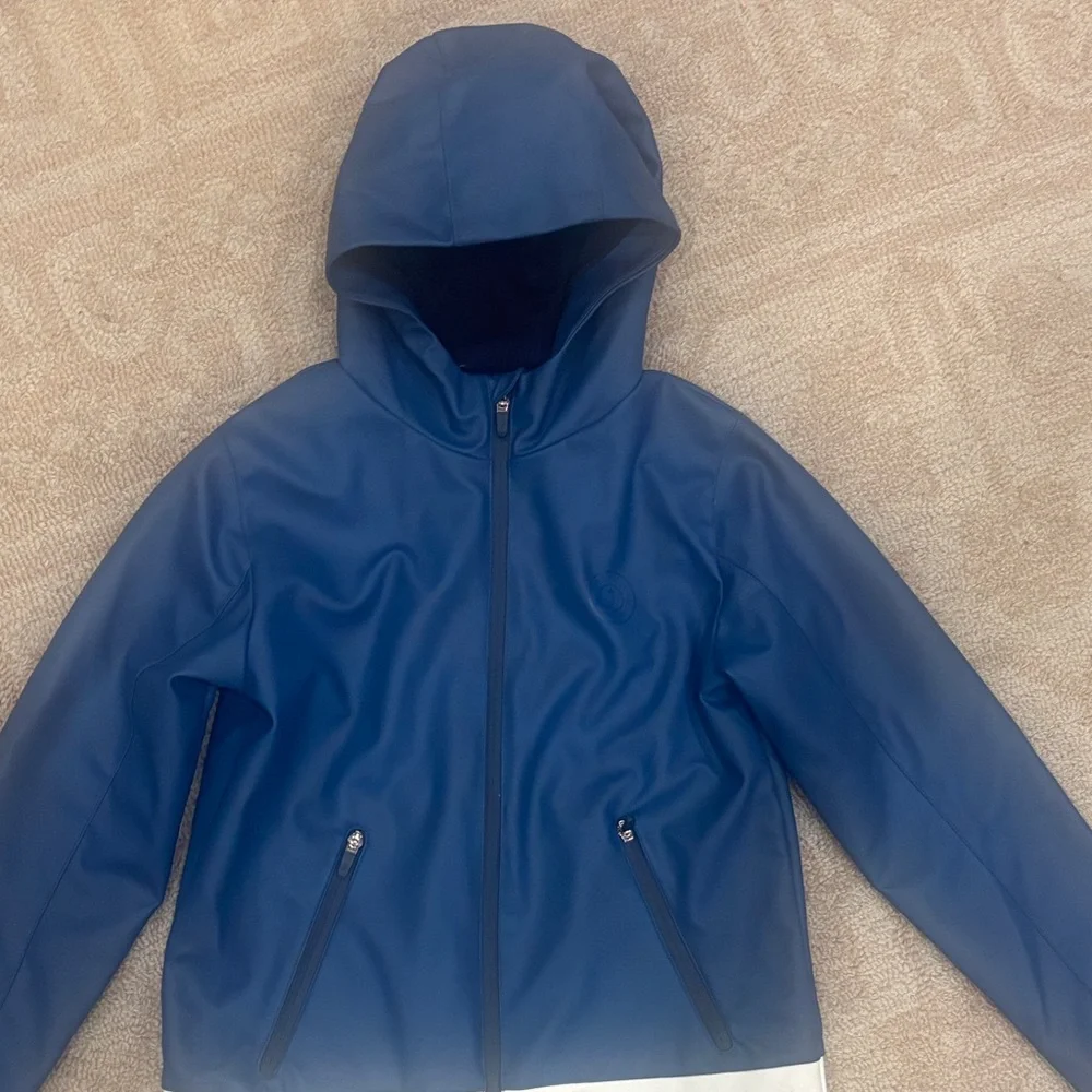 Kids Blue Hooded Rain Jacket with Reflective Trim